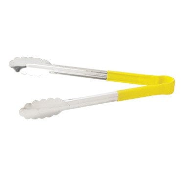 Winco Smallwares Each / Yellow Winco UTPH-12Y 12" Yellow Heat-Resistant Utility Tongs | Denson CFE