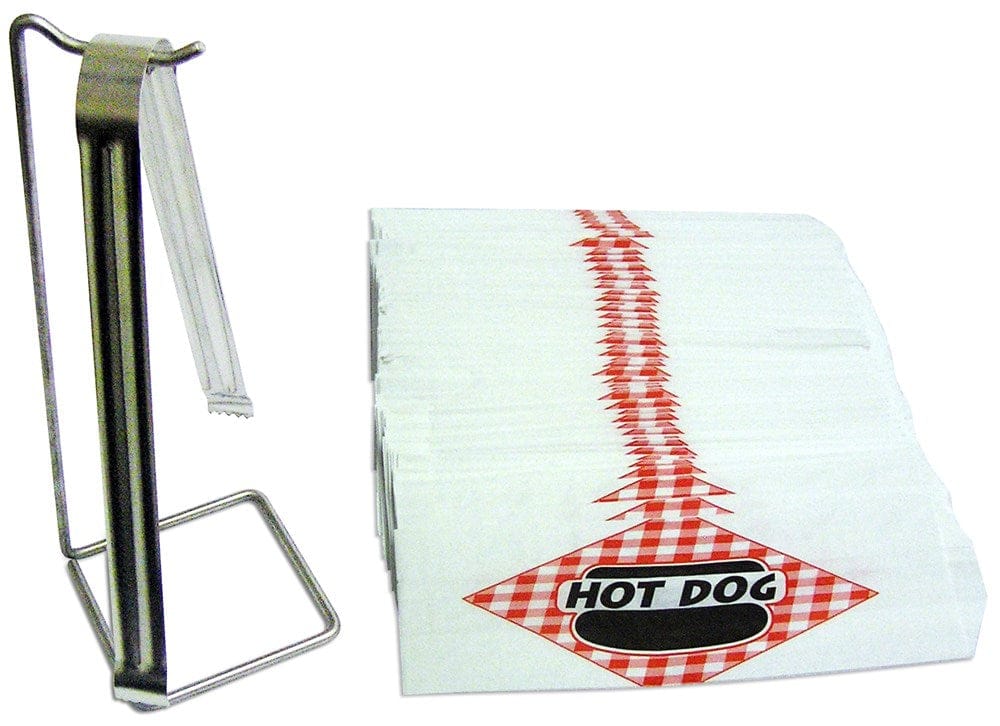 Winco Smallwares KIT Winco Benchmark 66001 Hot Dog Starter Kit with Stainless Steel Tongs and 100 Paper Bags | Denson CFE