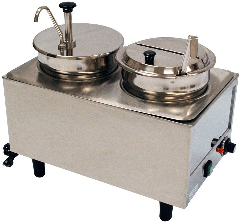 Winco Smallwares Set Winco Benchmark 51073P Dual Well Countertop Food Topping Warmer with Adjustable Thermostat and Stainless Steel Pump | Denson CFE
