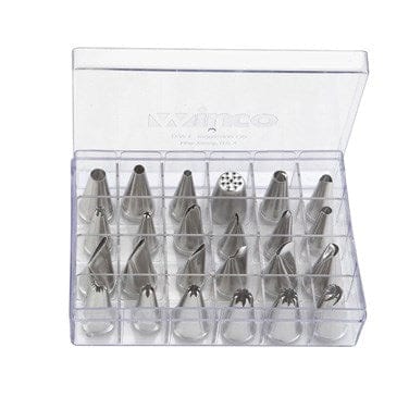 Winco Smallwares Set Winco CDT-24 Cake Decorating Set 24 Stainless Steel Tips with Storage Box | Denson CFE