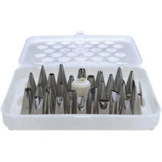 Winco Smallwares Set Winco CDT-26 26 Piece Stainless Steel Cake Decorating Tube Set with Coupler and Storage Box | Denson CFE