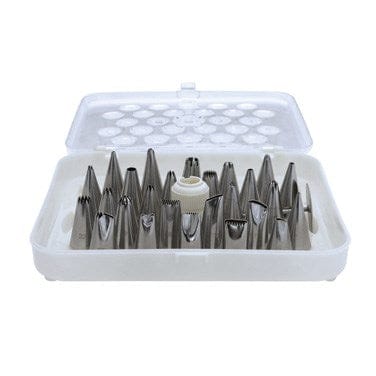 Winco Smallwares Set Winco CDT-26 26 Piece Stainless Steel Cake Decorating Tube Set with Coupler and Storage Box | Denson CFE