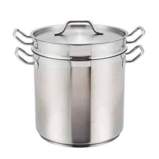 Winco Smallwares Set Winco SSDB-16 Stainless Steel 16 Quart Double Boiler with Cover for Induction Cooking | Denson CFE