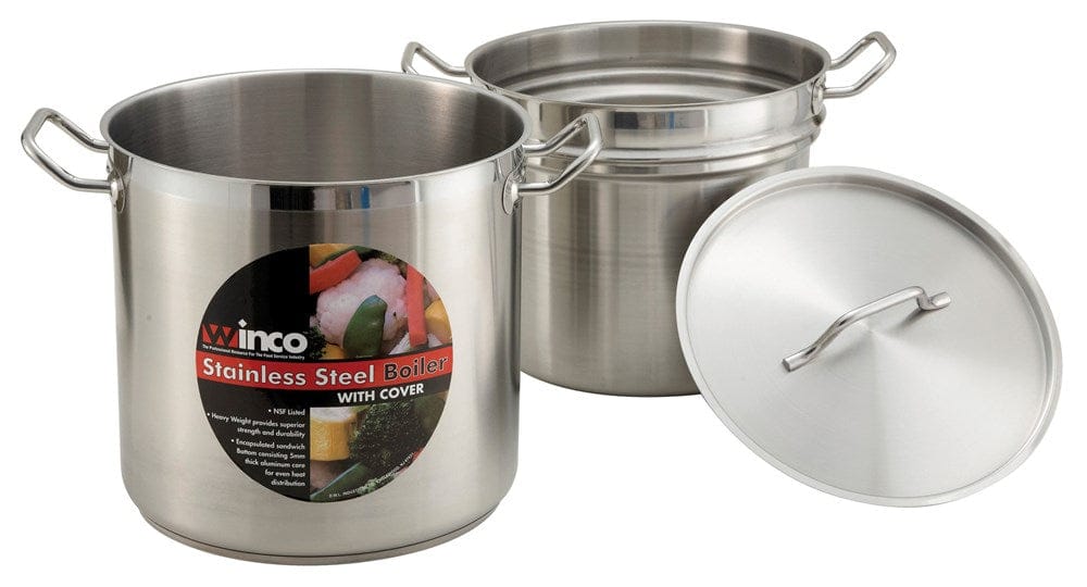 Winco Smallwares Set Winco SSDB-8 8 Quart Stainless Steel Double Boiler with Cover Induction Ready Tri-Ply Heavy Duty Bottom | Denson CFE