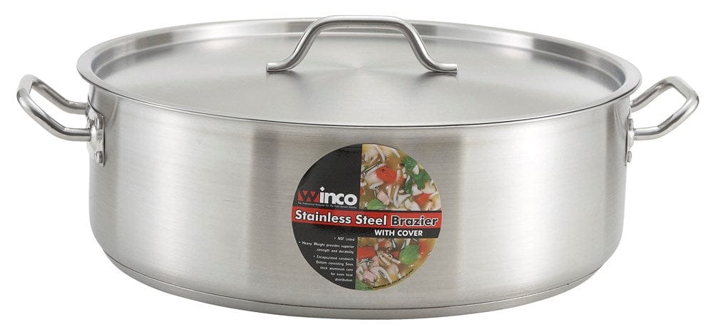 Winco Smallwares Set Winco SSLB-8 Premium 8 Quart Stainless Steel Brazier with Cover | Denson CFE