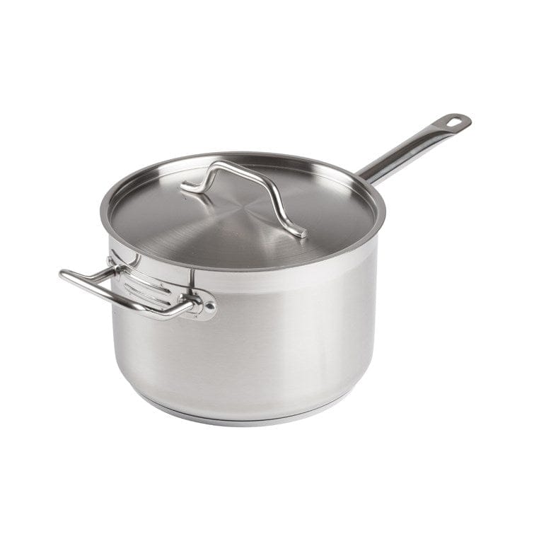 Winco Smallwares Set Winco SSSP-7 Premium Stainless Steel Induction-Ready Sauce Pan with Cover 7.5 Quart | Denson CFE
