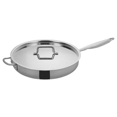 Winco Smallwares Set Winco TGET-7 7 Quart Tri-Ply Induction Ready Stainless Steel Saute Pan with Cover | Denson CFE