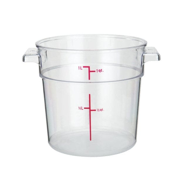 Winco Storage & Transport Each Winco PCRC-1 Clear 1 Quart Round Food Storage Container with Handles and Graduation Markings | Denson CFE