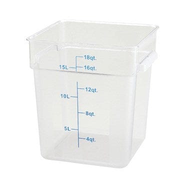 Winco Storage & Transport Each Winco PCSC-18C 18 Quart Clear Polycarbonate Square Storage Container with Built-in Handles and Graduation Markings | Denson CFE