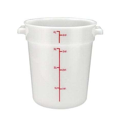 Winco Storage & Transport Each Winco PPRC-4W Round White Storage Container 4 Quart with Handles and Measurement Markings | Denson CFE