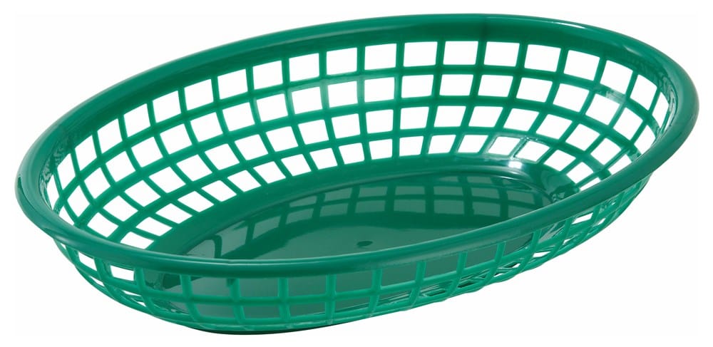 Winco Tabletop & Serving Dozen / Green Winco PFB-10G Fast Food Basket Oval Green 9-1/2 x 5 x 2 | Denson CFE