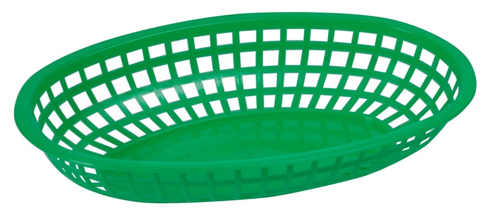 Winco Tabletop & Serving Dozen / Green Winco POB-G Oval Fast Food Basket 10-1/4 x 6-3/4 x 2 Green | Denson CFE