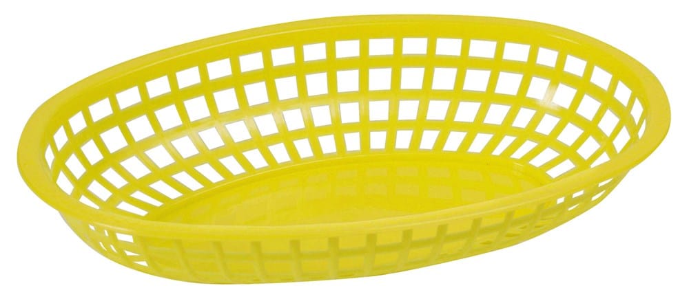 Winco Tabletop & Serving Dozen / Yellow Winco POB-Y Oval Fast Food Basket 10-1/4" x 6-3/4" x 2" Yellow Dishwasher Safe Heavy Duty Plastic | Denson CFE