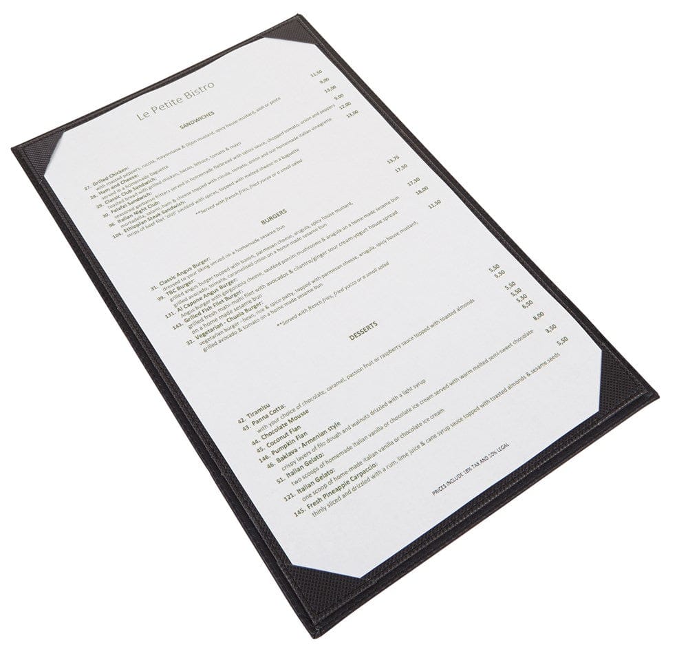 Winco Tabletop & Serving Each / Black Winco LMS-811BK Elegant Black Single View Menu Cover for Letter Size Inserts | Denson CFE
