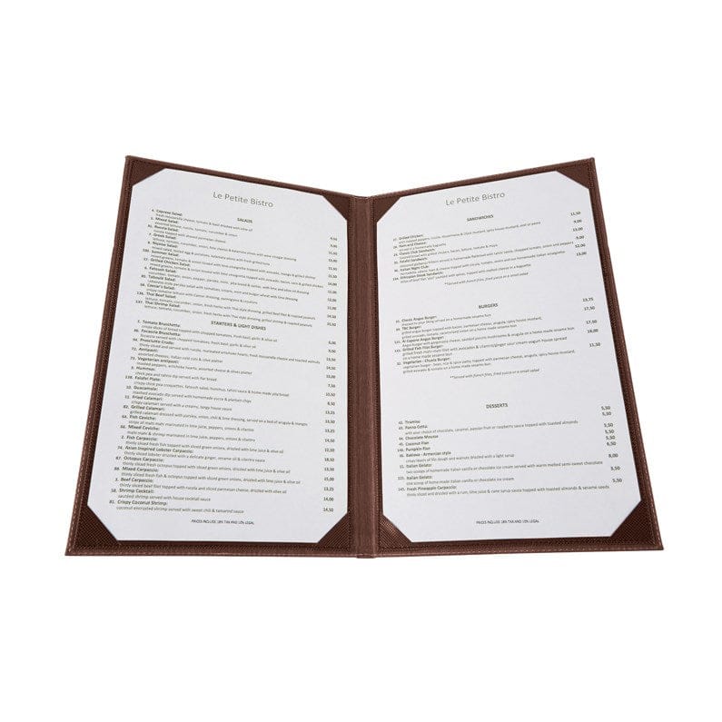 Winco Tabletop & Serving Each Winco LMD-814BN Two-View Menu Cover for Legal Size Inserts in Brown | Denson CFE