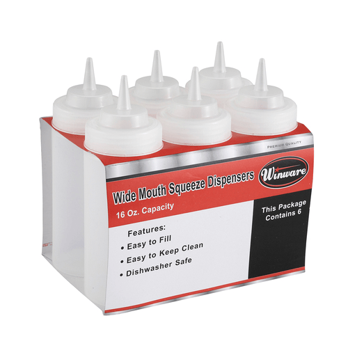 Winco Tabletop & Serving Pack / Red Winco PSW-12R 12 Ounce Red Squeeze Bottle Wide Mouth Pack of 6 | Denson CFE