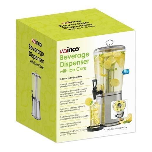 Winco Tabletop & Serving Set Winco 904 Polished Stainless Steel Ice Core Cold Beverage Dispenser 2.25 Gallons | Denson CFE