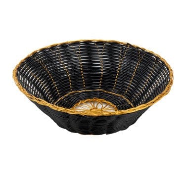Winco Unclassified Dozen / Black Winco PWBK-8R 8 1/4 Inch Round Black and Gold Polypropylene Woven Basket | Denson CFE