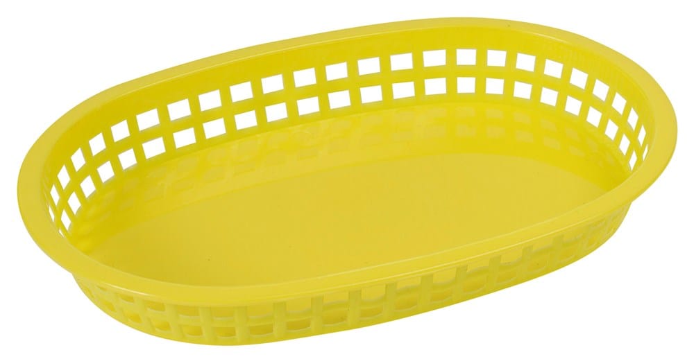 Winco Unclassified Dozen / Yellow Winco PLB-Y Oval Platter Basket 10-3/4 x 7-1/4 x 1-1/2 Yellow Heavy Duty | Denson CFE