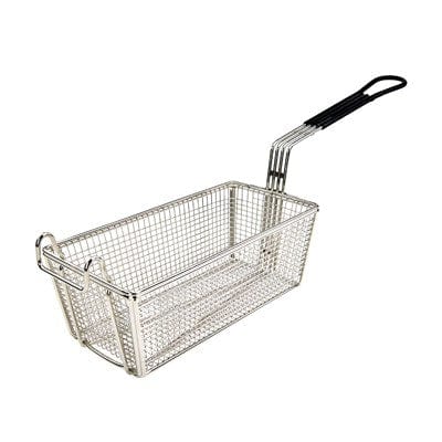 Winco Unclassified Each / Black Winco FB-05 Nickel Plated 11" x 5-3/8" Rectangular Fry Basket with Black Handle
