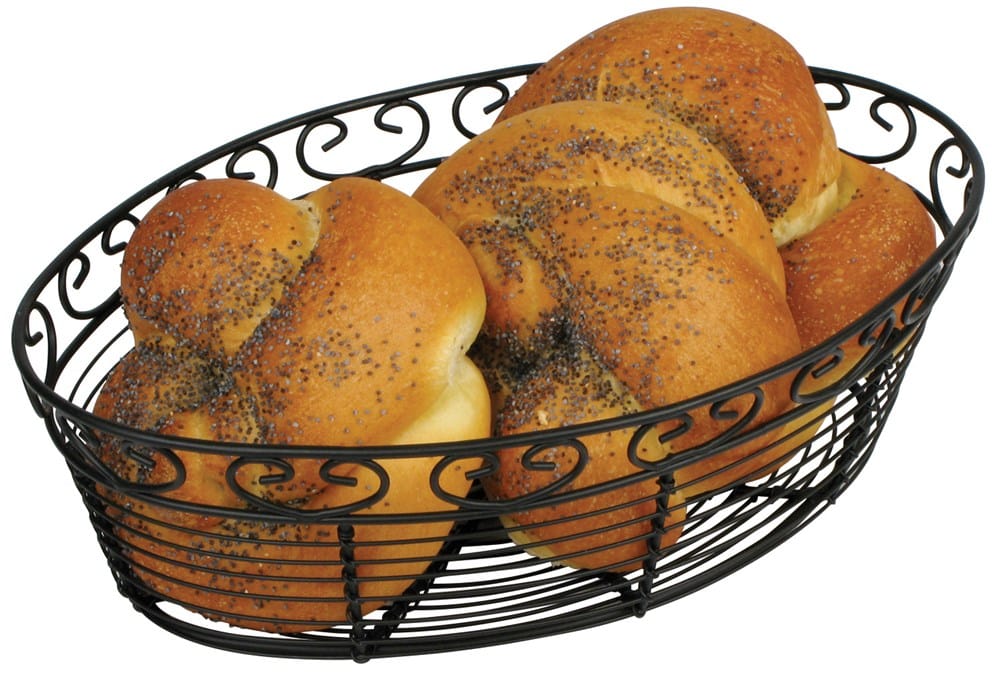 Winco Unclassified Each / Black Winco WBKG-10O Black Wire Oval Bread and Fruit Basket 10 Inch x 6.5 Inch x 3 Inch | Denson CFE