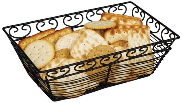Winco Unclassified Each / Black Winco WBKG-9 Black Wire Rectangular Bread and Fruit Basket 9 x 5-7/8 x 3 | Denson CFE