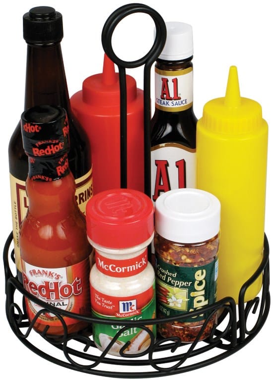 Winco Unclassified Each / Black Winco WBKH-6R Round Condiment Caddy Black Wire Design 6-1/4 Inch | Denson CFE