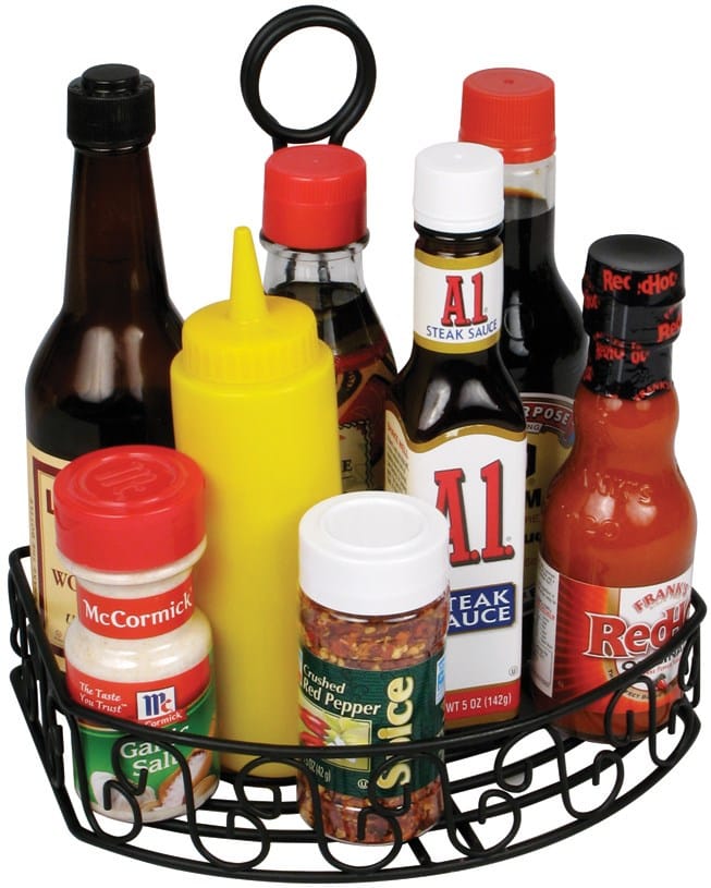 Winco Unclassified Each / Black Winco WBKH-6SB Oblong Condiment Caddy Black Wire 8-1/4 x 6-1/4 x 9 Inch | Denson CFE