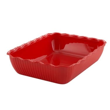 Winco Unclassified Each / Red Winco CRK-13R Deli Crock 13 Inch x 10 Inch x 3 Inch Red Fluted BPA Free SAN | Denson CFE