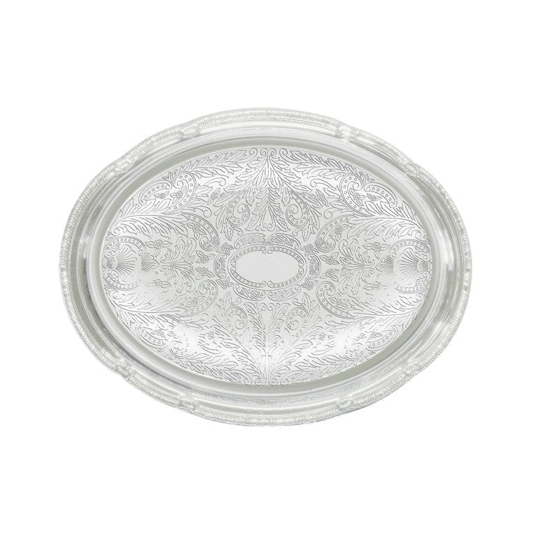 Winco Unclassified Each Winco CMT-1014 Chrome Plated Oval Serving Tray 14 x 10 with Traditional Engraving | Denson CFE