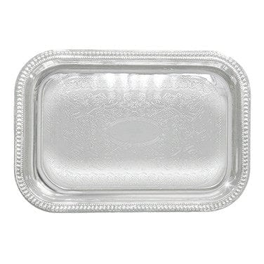 Winco Unclassified Each Winco CMT-2014 Oblong Chrome Plated Serving Tray with Traditional Engraving 20 x 14 | Denson CFE