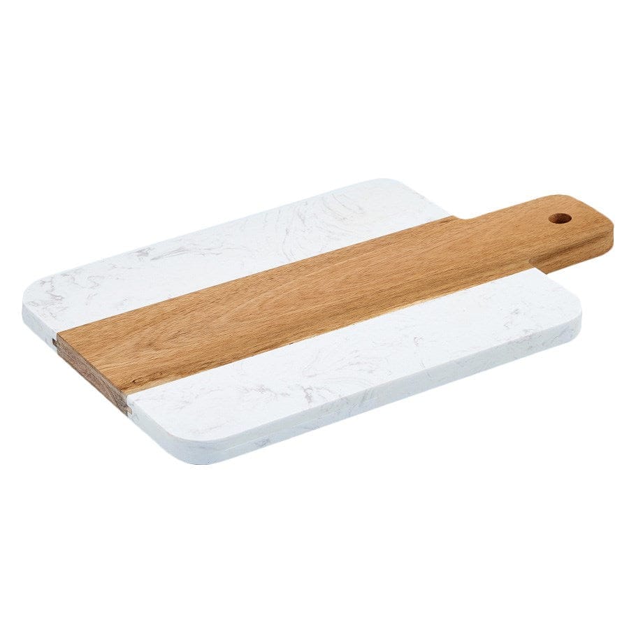 Winco Unclassified Each Winco SBMW-156 Marble and Wood Serving Board 15.75 by 6 Inch with Handle White Marble and Acacia Wood | Denson CFE