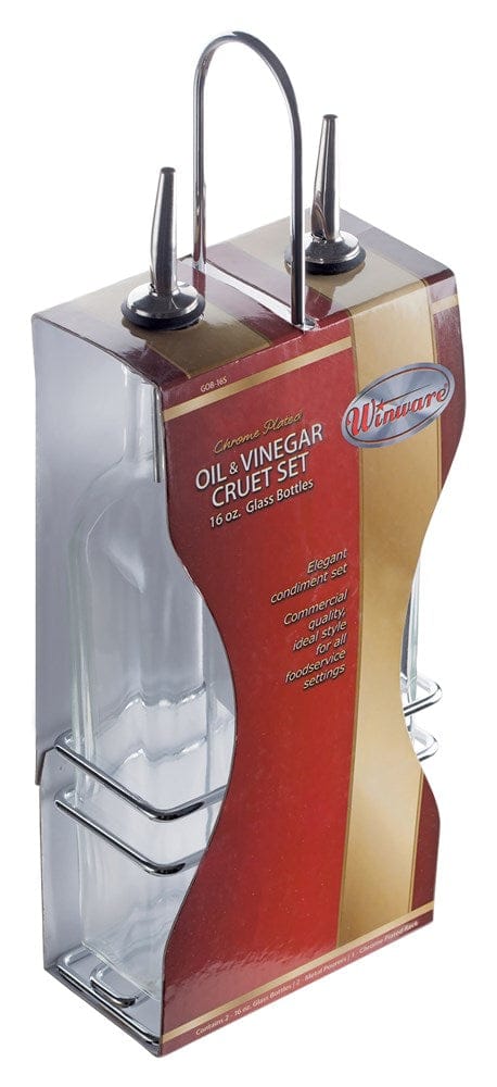Winco Unclassified Set Winco GOB-16S Oil and Vinegar Cruet Set with Chrome Plated Rack and Two 16 Ounce Bottles | Denson CFE