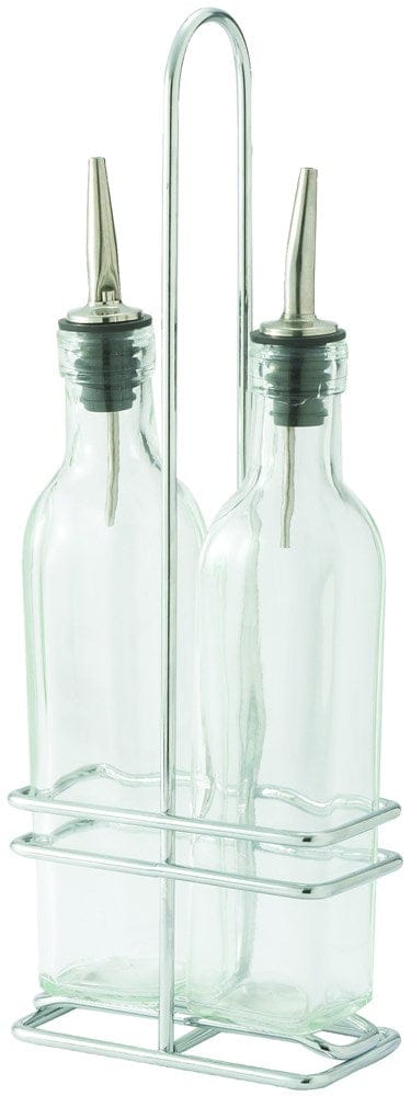 Winco Unclassified Set Winco GOB-8S Oil and Vinegar Cruet Set with Chrome Plated Rack and Two 8 Ounce Bottles | Denson CFE
