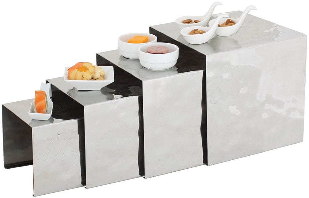 Winco Unclassified Set Winco HRS-4 Premium Stainless Steel Display Riser Set 4 Pieces with Wavy Surface | Denson CFE