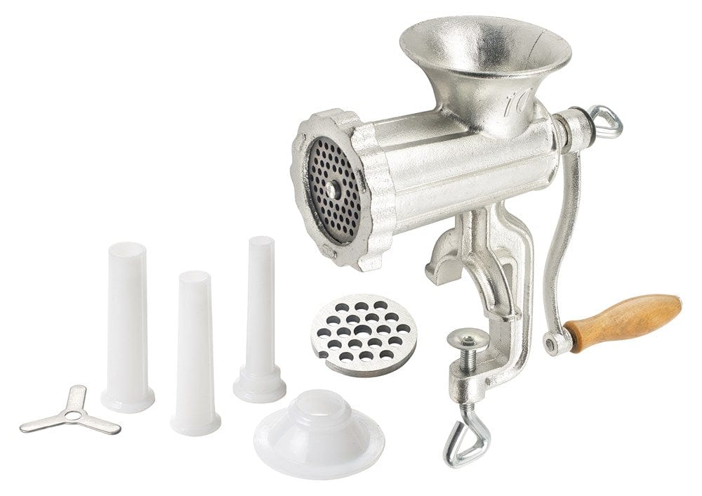 Winco Unclassified Set Winco MG-10 Kattex Manual Meat Grinder, Clamp Base, w/ 2 Plates & 3 Stuffing Tubes