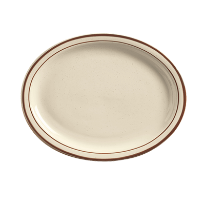World Tableware Canada Dinnerware 2 Doz / Stoneware / Desert Sand World Tableware DSD-12 Desert Sand Platter - Speckled with 2 Brown Bands, 9.5 x 7.5 inch Oval | Denson CFE