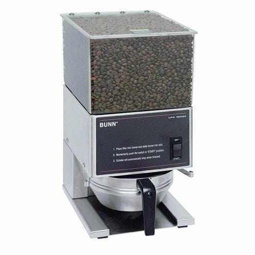 Bunn-O-Matic Unclassified Each LPG Low Profile Grinder, portion control, single 6 lbs. hopper capacity, 15.1" high, stainless decor, 120v/60/1-ph, 3amp, 360watts, NEMA 5-15P, cord attached, UL