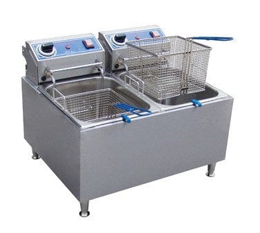 Globe Commercial Fryers Each Globe PF32E 32 LBS Dual Tank Electric Stainless Steel Countertop Fryer - 208/240V
