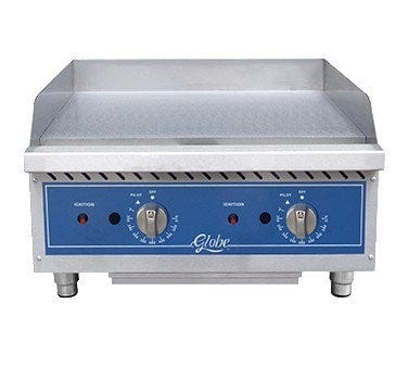 Globe Commercial Grills Each Globe GG24TG 24” Wide Gas Countertop Griddle With Two Burners And Thermostatic Controls - 60,000 BTU