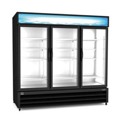 Kelvinator Commercial Merchandising and Display Refrigeration Each Kelvinator KCHGM72F 3 Door Glass Freezer Merchandiser