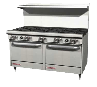 Southbend , A Middleby Co. Equipment Each Southbend S60DD_NAT S-Series 60” Natural Gas Range With 10 Non-Clogging Burners And Double Standard Oven Base - 350,000 BTU