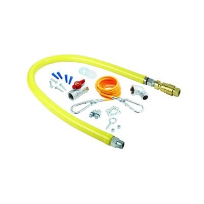 T&S BRASS Commercial Cooker Parts & Accessories Each T&S HG-4D-48K-FF Safe-T-Link 48" FreeSpin Quick Disconnect Gas Connector Hose with Elbows, Nipples, Restraining Cable, and Ball Valve - 3/4" NPT