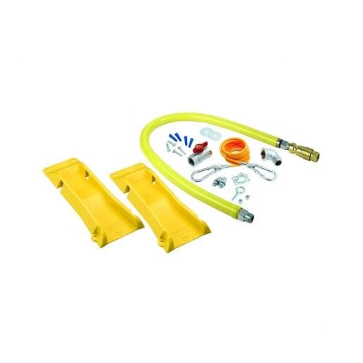 T&S BRASS Commercial Cooker Parts & Accessories Each T&S HG-4D-48K-FF Safe-T-Link 48" FreeSpin Quick Disconnect Gas Connector Hose with Elbows, Nipples, Restraining Cable, and Ball Valve - 3/4" NPT