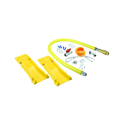 T&S BRASS Commercial Cooker Parts & Accessories Each T&S HG-4E-48K-PS Safe-T-Link 48" Coated Gas Connector Hose with 1" NPT Male Ends, Quick Disconnect, 90 Degree Elbow, Street Elbow, Ball Valve, Restraining Cable, and POSI-SET Wheel Placement System