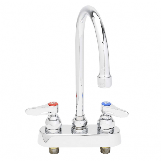 T&S BRASS Plumbing Each T&S Brass B-1141 Deck Mounted 4” Center Workboard Faucet With 5-3/4” Swivel/Rigid Gooseneck Nozzle And Lever Handles