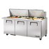 True Food International Canada Refrigerated Prep Tables Each True TSSU-72-30M-B-ST-HC 72-3/8” Mega-Top Sandwich / Salad Food Prep Table Refrigerator With 30 Food Pans And Hydrocarbon Refrigerant - 115V